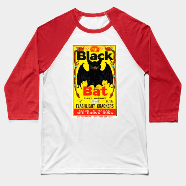 Black Bat Vintage Firecrackers Baseball T-Shirt by chilangopride
